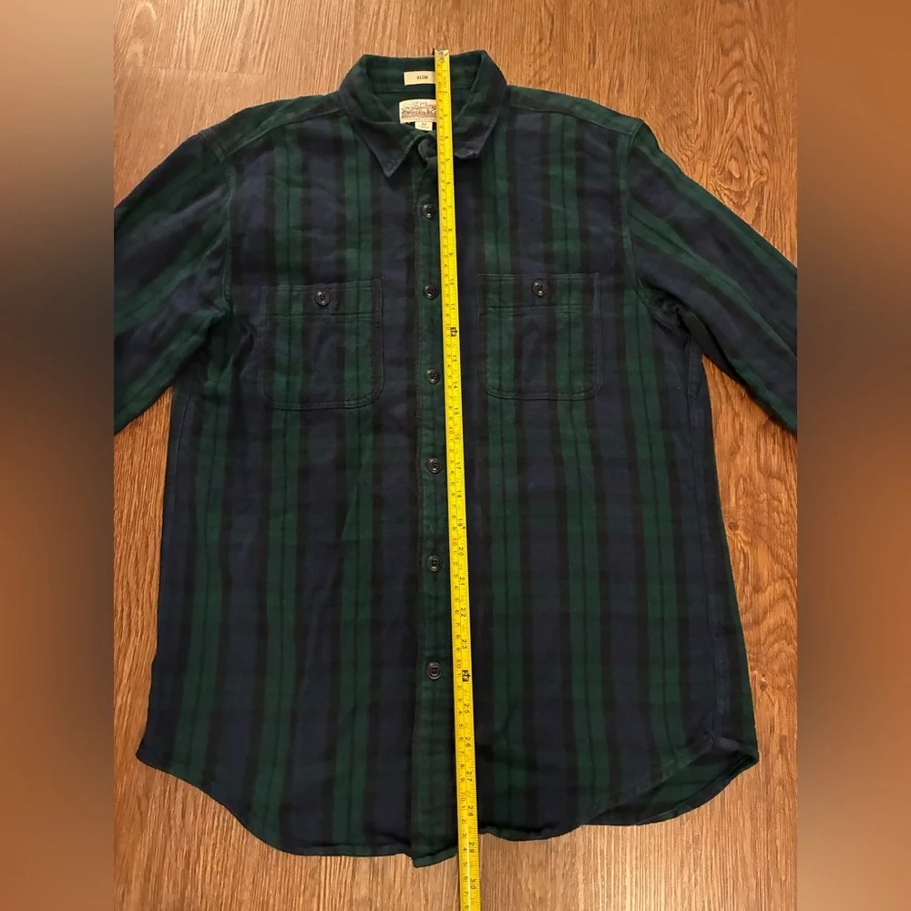 J. Crew Men's Green & Navy Slim Midweight Flannel Shirt in Watch Tartan - Size M